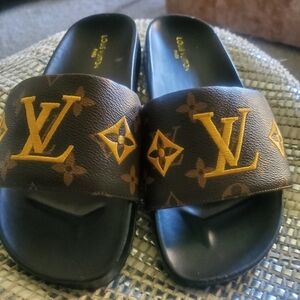 Brown and Black Monogram Sandals